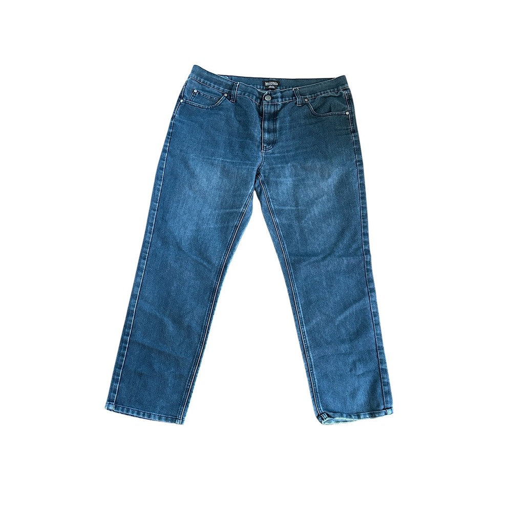 Michael Kors Mens Jeans 38x30 Dark Wash Blue Straight Leg Denim MK Logo Patch